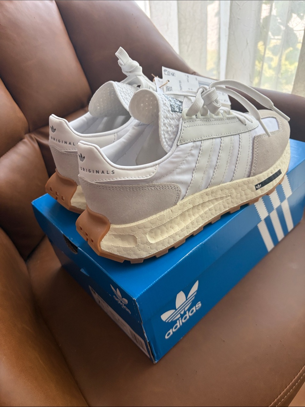 adidas Men’s RETROPY E5 White with Tan Accents Sneakers